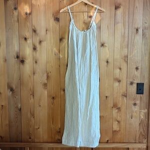 NWT MAN IN THE STUDIO Strap Linen Wide Leg Stripe Jumpsuit